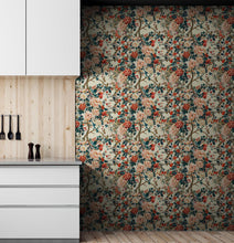 Load image into Gallery viewer, Botanical Flower Garden With Pastel Color Red, Green, Beige Background Wall Mural. #6771
