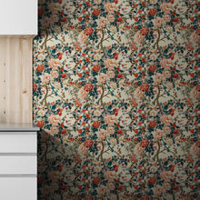 Load image into Gallery viewer, Botanical Flower Garden With Pastel Color Red, Green, Beige Background Wall Mural. #6771