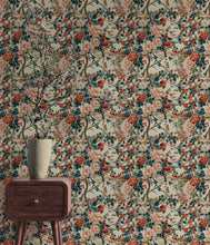 Load image into Gallery viewer, Botanical Flower Garden With Pastel Color Red, Green, Beige Background Wall Mural. #6771
