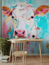 Carregar imagem no visualizador da galeria, Rustic Colorful Cow Wall Mural Wallpaper. #6823