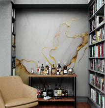 Load image into Gallery viewer, Gold Ink Splash on White Marble Slate Wall Mural Wallpaper #6840