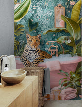 Carregar imagem no visualizador da galeria, Leopard in Pink Bathtub. Stylish Animal Chic Print Wallpaper. #6852