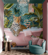 Carregar imagem no visualizador da galeria, Leopard in Pink Bathtub. Stylish Animal Chic Print Wallpaper. #6852