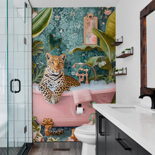 Carregar imagem no visualizador da galeria, Leopard in Pink Bathtub. Stylish Animal Chic Print Wallpaper. #6852
