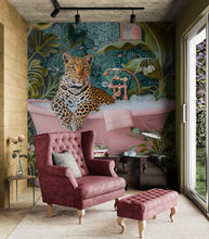 Carregar imagem no visualizador da galeria, Leopard in Pink Bathtub. Stylish Animal Chic Print Wallpaper. #6852