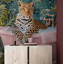 Carregar imagem no visualizador da galeria, Leopard in Pink Bathtub. Stylish Animal Chic Print Wallpaper. #6852