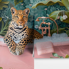 Carregar imagem no visualizador da galeria, Leopard in Pink Bathtub. Stylish Animal Chic Print Wallpaper. #6852