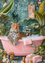 Carregar imagem no visualizador da galeria, Leopard in Pink Bathtub. Stylish Animal Chic Print Wallpaper. #6852