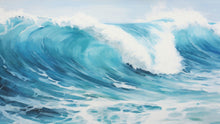Load image into Gallery viewer, Artistic Painting of Blue Ocean Wave Wall Mural. #6870