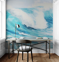Load image into Gallery viewer, Artistic Painting of Blue Ocean Wave Wall Mural. #6870
