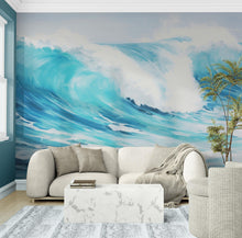 Load image into Gallery viewer, Artistic Painting of Blue Ocean Wave Wall Mural. #6870