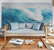 Load image into Gallery viewer, Artistic Painting of Blue Ocean Wave Wall Mural. #6870
