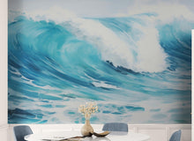 Load image into Gallery viewer, Artistic Painting of Blue Ocean Wave Wall Mural. #6870