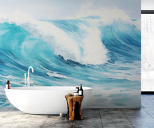 Load image into Gallery viewer, Artistic Painting of Blue Ocean Wave Wall Mural. #6870