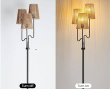 Load image into Gallery viewer, Boho Floor Lamp, 68in. Rattan Floor Lamp with Rattan Shade, 3 Light Tree Standing Lamp for Bedroom,Nursery, E26 Socket, Living Room Floor Lamp for Rus