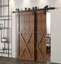 Load image into Gallery viewer, Double Track U-Shape Bypass Sliding Barn Door Hardware Kit - Star Design Roller