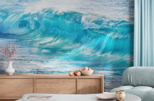 Carregar imagem no visualizador da galeria, Turquoise Ocean Wave Wallpaper. Surf Ocean Wave Wall Mural. #6924