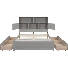 Carregar imagem no visualizador da galeria, Full Size Platform Bed with Storage Headboard, Charging Station and 4 Drawers, Gray