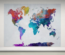 Carregar imagem no visualizador da galeria, World Map Watercolor Wallpaper – Color Splash Wall Mural. #6947