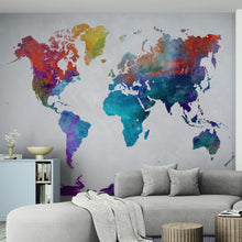Carregar imagem no visualizador da galeria, World Map Watercolor Wallpaper – Color Splash Wall Mural. #6947