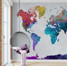 Carregar imagem no visualizador da galeria, World Map Watercolor Wallpaper – Color Splash Wall Mural. #6947