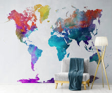 Carregar imagem no visualizador da galeria, World Map Watercolor Wallpaper – Color Splash Wall Mural. #6947