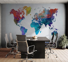 Carregar imagem no visualizador da galeria, World Map Watercolor Wallpaper – Color Splash Wall Mural. #6947