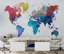 Carregar imagem no visualizador da galeria, World Map Watercolor Wallpaper – Color Splash Wall Mural. #6947