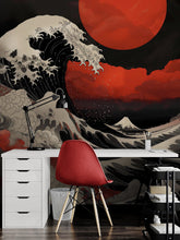 Carregar imagem no visualizador da galeria, Red Great Wave off Kanagawa Wall Mural. Urban Decor. #6949