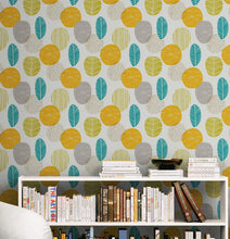 Carregar imagem no visualizador da galeria, Autumn Leaves Wallpaper. Yellow, Grey, Teal Leaf Wall Mural. #6966