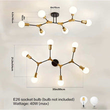 Load image into Gallery viewer, Epinl Modern Sputnik Light Fixture 6-Lights Chandelier Black and Gold Chandelier Metal Semi Flush Mount Ceiling Light for Bedroom Living Room Hallway.E26 Socket