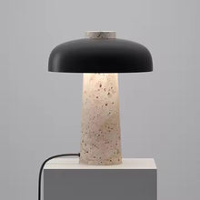 Carregar imagem no visualizador da galeria, Nogy Mushroom Table Lamp – Textured Travertine Base & Matte Black Dome