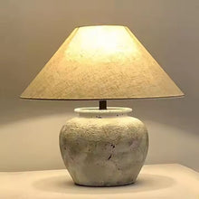 Carregar imagem no visualizador da galeria, Nogy Wabi-Sabi Ceramic Table Lamp – Rustic Stone Texture with Linen Shade