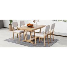 Carregar imagem no visualizador da galeria, Rustic 5-piece Dining Table Set with 4 Upholstered Chairs, 59-inch Rectangular Dining Table with Trestle Table Base, Naural