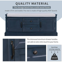 Load image into Gallery viewer, Storage Bench with 2 Drawers and 2 Cabinets, Shoe Bench with Removable Cushion for Living Room, Entryway (Antique Navy)