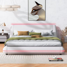 Carregar imagem no visualizador da galeria, Full Size Upholstery Platform Bed Frame with Sloped Headboard, White