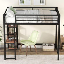 Carregar imagem no visualizador da galeria, Full Size Metal Loft Bed with Built-in Desk and Storage Shelves, Black