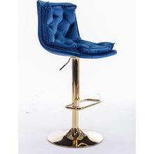 Carregar imagem no visualizador da galeria, Set of 2 Bar Stools, with Chrome Footrest and Base Swivel Height Adjustable Mechanical Lifting Velvet + Golden Leg Simple Bar Stoo, blue