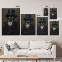 Carregar imagem no visualizador da galeria, Cute Renaissance Cat, Black Cat Print, Goth Home Decor, Art Canvas Print, Dark Academia, Gothic Victorian, Halloween Decor, Witch Familiar