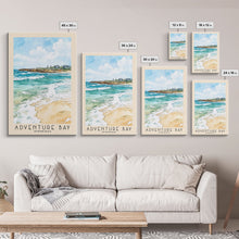 Carregar imagem no visualizador da galeria, Adventure Bay, Australia Watercolor Beach Print, Vacation Gift, Australia Wall Art, Framed Canvas Print, Framed Beach Painting