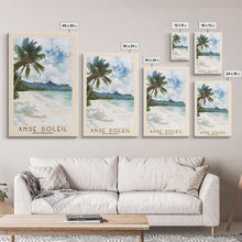 Load image into Gallery viewer, Anse Soleil, Seychelles Watercolor Beach Print, Vacation Gift, Seychelles Wall Art, Framed Canvas Print, Framed Beach Painting