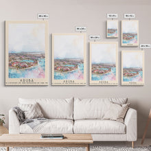Load image into Gallery viewer, Aruba, autonomous country of the Kingdom of the Netherlands Watercolor Beach Print, Vacation Gift, autonomous country of the Kingdom of the Netherlands Wall Art, Framed Canvas Print, Framed Beach Painting