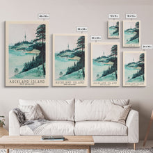 Load image into Gallery viewer, Auckland Island, New Zealand Watercolor Print, Vacation Gift, New Zealand Wall Art, Beach Painting, Beach Decor, Large Wall Art, Wood Frame Art