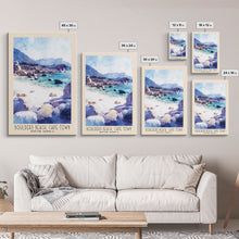 Load image into Gallery viewer, Boulders Beach, Cape Town, South Africa Watercolor Print, Vacation Gift, South Africa Wall Art, Beach Painting, Beach Decor, Large Wall Art, Wood Frame Art