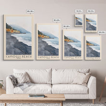 Carregar imagem no visualizador da galeria, Camogli Beach, Italy Watercolor Beach Print, Vacation Gift, Italy Wall Art, Framed Canvas Print, Framed Beach Painting