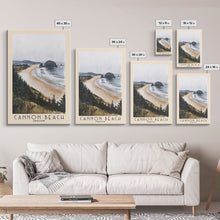 Carregar imagem no visualizador da galeria, Cannon Beach, Oregon Watercolor Beach Print, Vacation Gift, Oregon Wall Art, Framed Canvas Print, Framed Beach Painting