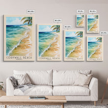 Load image into Gallery viewer, Cornwall Beach, Jamaica Watercolor Beach Print, Vacation Gift, Jamaica Wall Art, Framed Canvas Print, Framed Beach Painting