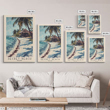 Load image into Gallery viewer, Secret Beach, Belize Watercolor Print, Vacation Gift, Belize Wall Art, Beach Painting, Beach Decor, Large Wall Art, Wood Frame Art