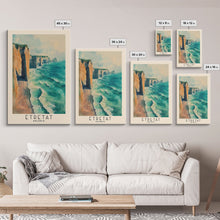 Load image into Gallery viewer, Étretat, France Watercolor Print, Vacation Gift, France Wall Art, Beach Painting, Beach Decor, Large Wall Art, Wood Frame Art