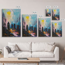 Load image into Gallery viewer, Creepy Haunted Cemetary Framed Canvas Print Halloween Art, Impasto Style Spooky Season Decor